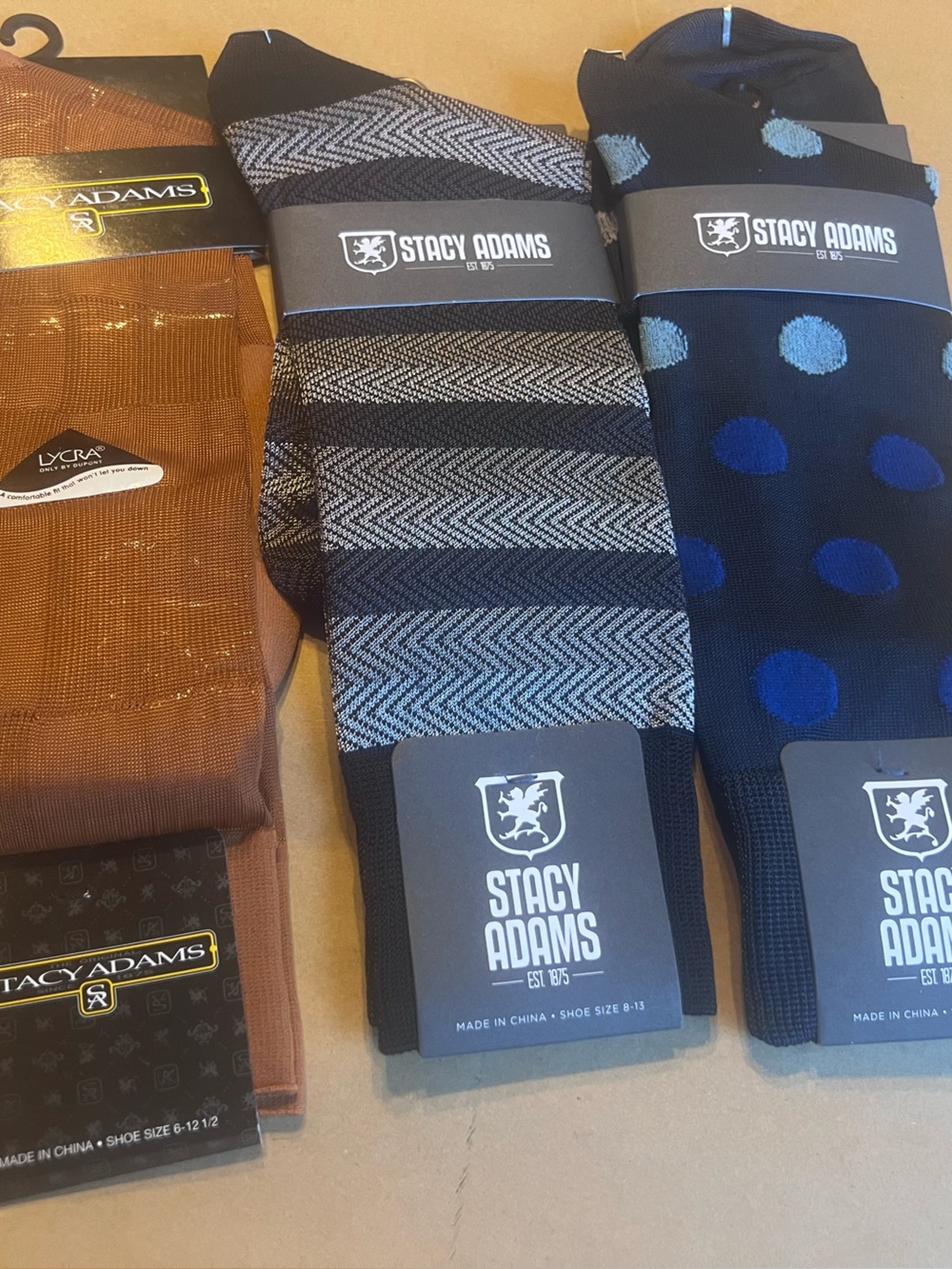 Stacy Adams Dress Socks - Brown, Black/Grey Herringbone & Navy with Blue Dots